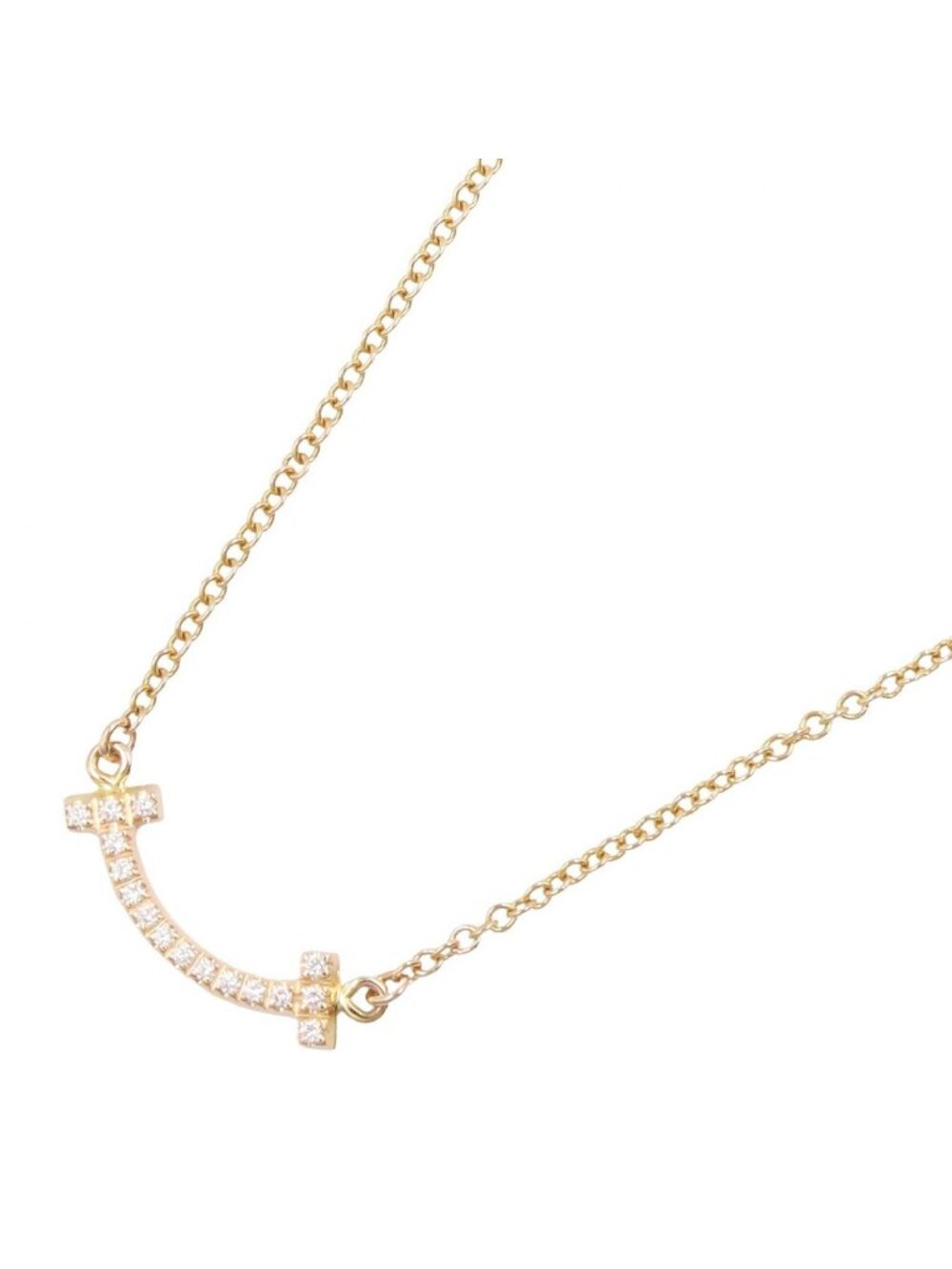 Tiffany & Co Necklace T Smile Mini Diamond 40.5 45.5 cm 18k Pink Gold
